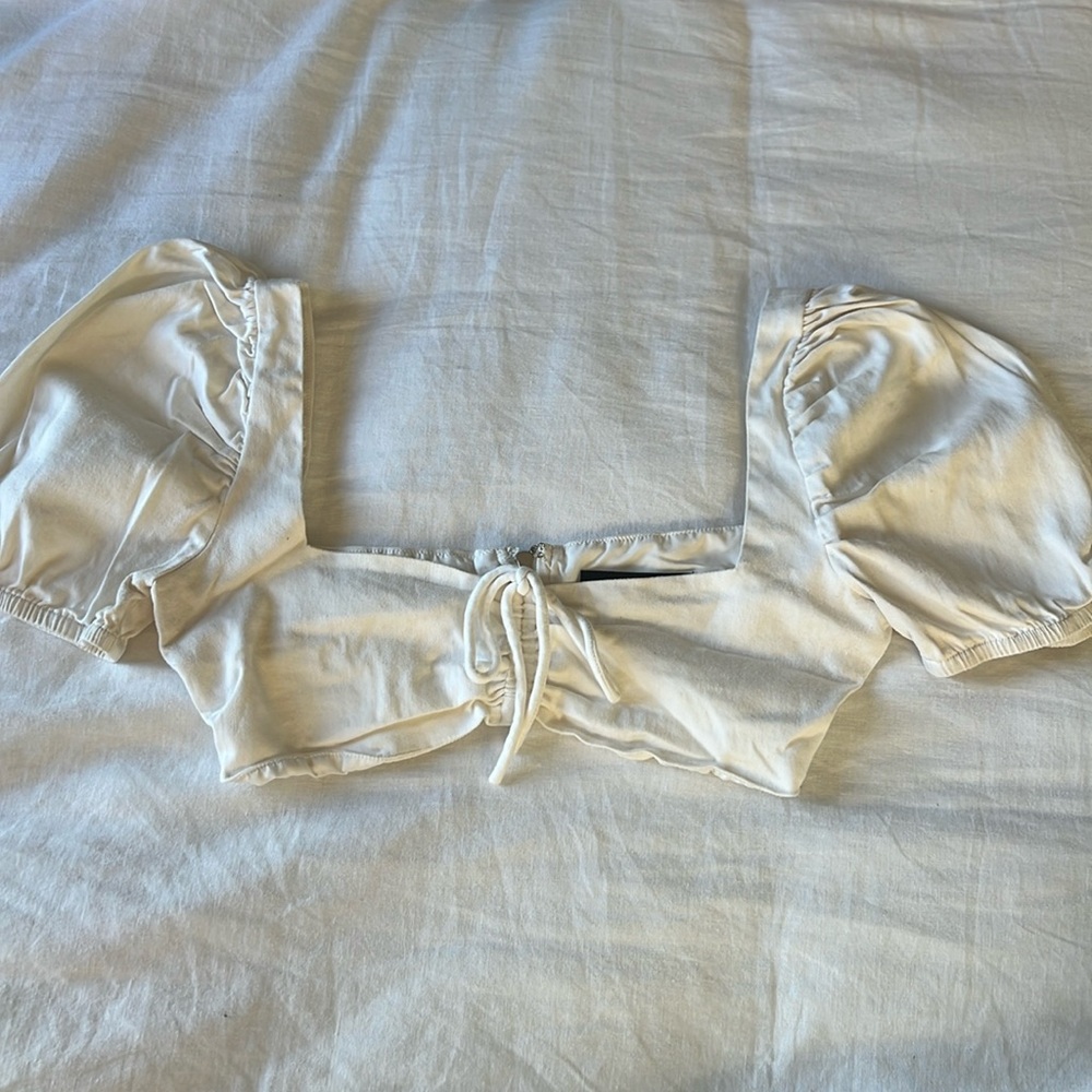 White Fox Puff Sleeve Bralette Top